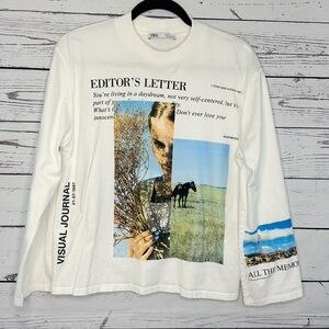 ZARA White Crewneck Graphic Sweatshirt